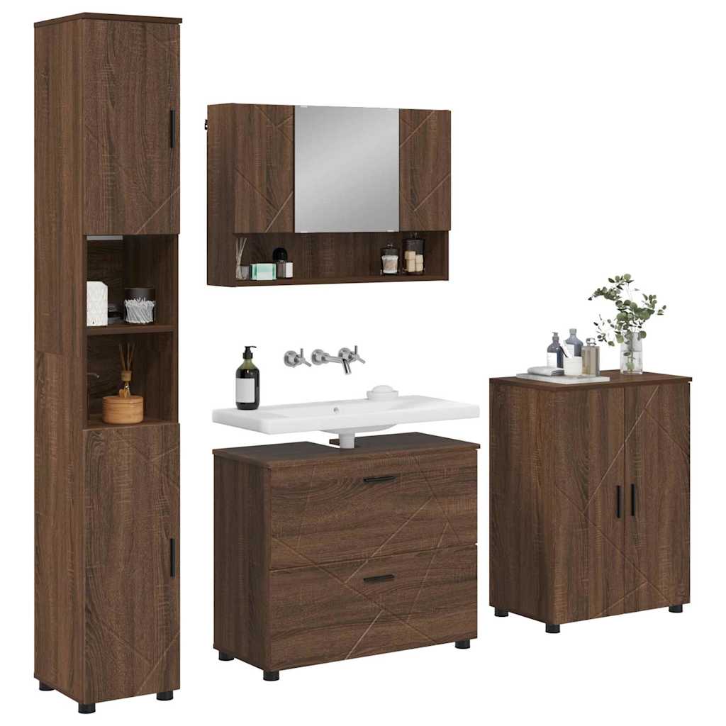 Σετ Επίπλων Μπάνιου 4 τμχ. Καφέ δρυς 35 x 30 x 192 εκ - Pakobazaar