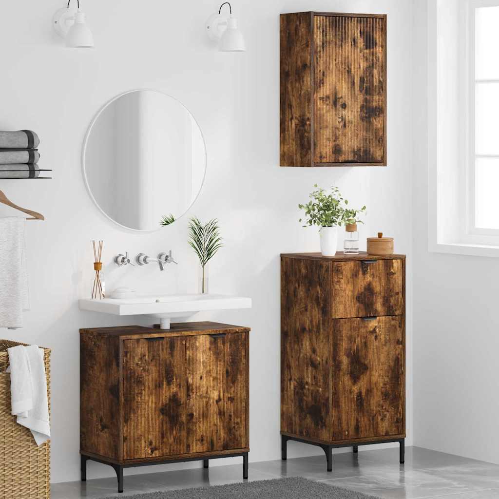 Σετ Επίπλων Μπάνιου με συρτάρι με ράφι 3 pcs Καπνιστό Δρύς