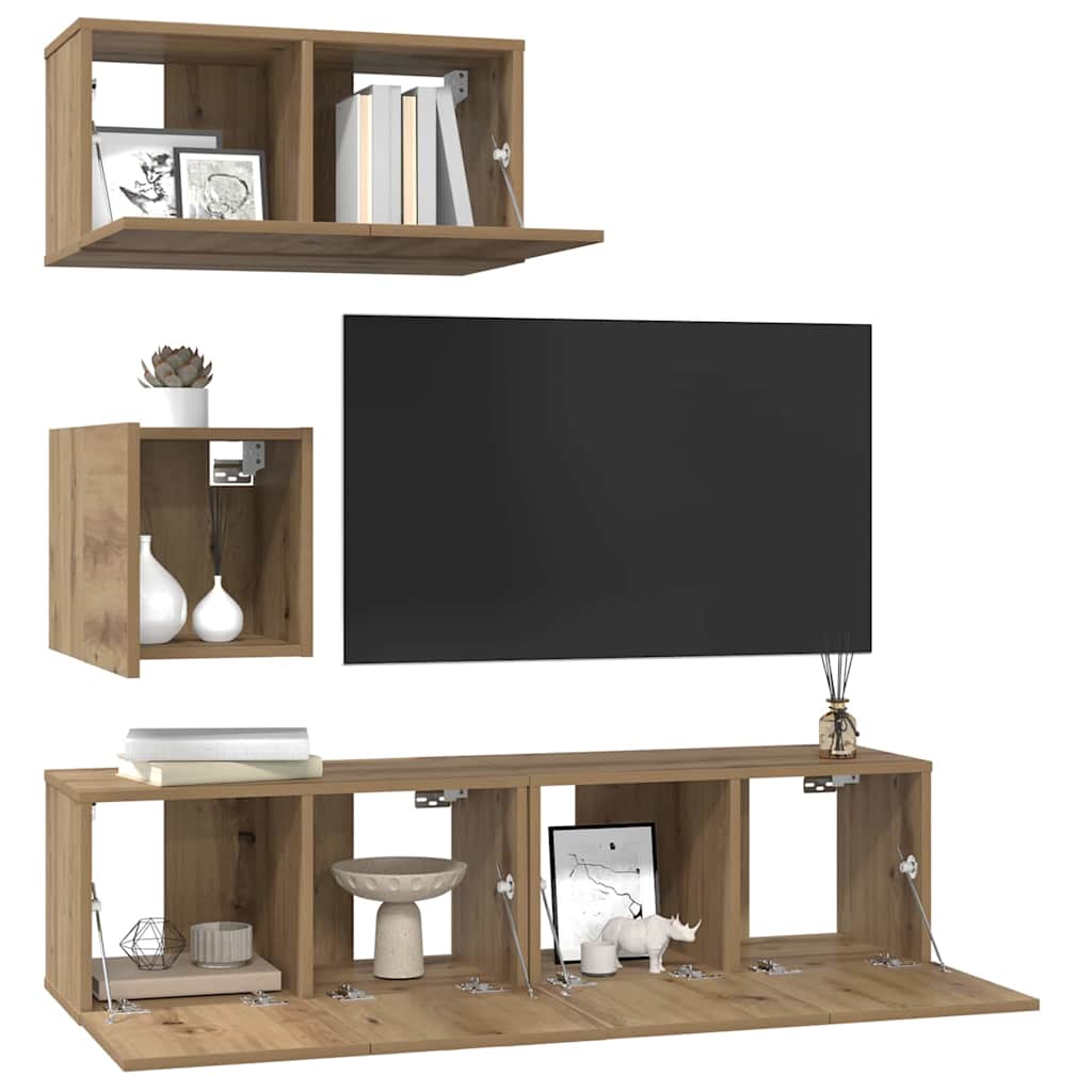 Σετ επίπλου τηλεόρασης 4 pcs Artisan Oak Επεξεργασμένο ξύλο