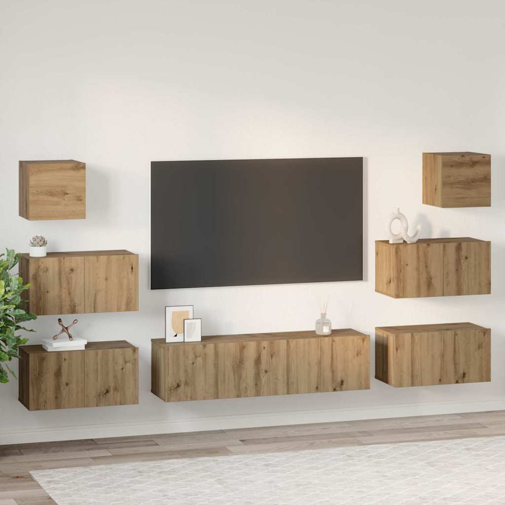 Σετ επίπλου τηλεόρασης 8 τμχ. Artisan Oak Επεξεργασμένο Ξύλο - Pakobazaar