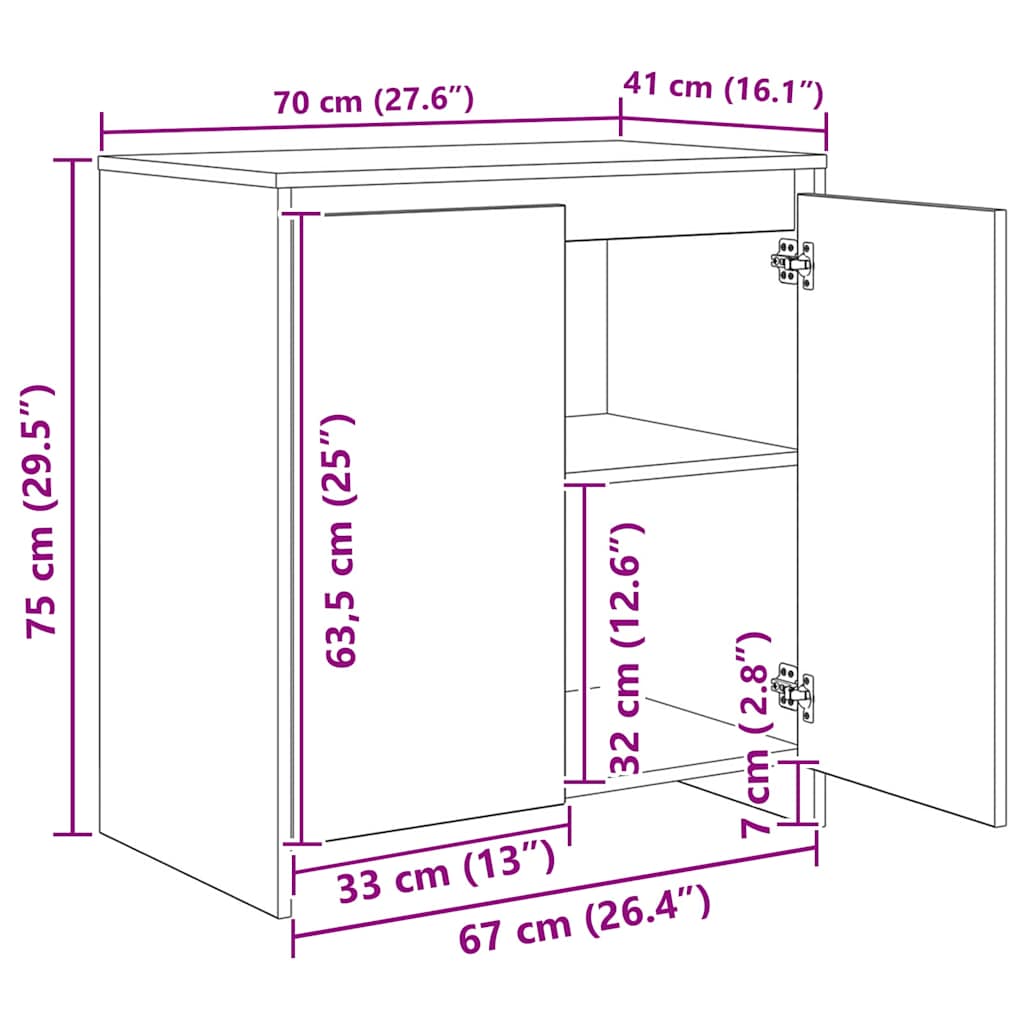 Πλαϊνό γραφείο με συρτάρι 3 pcs Μαύρη Οξυά 70 x 41 x 75 εκ.