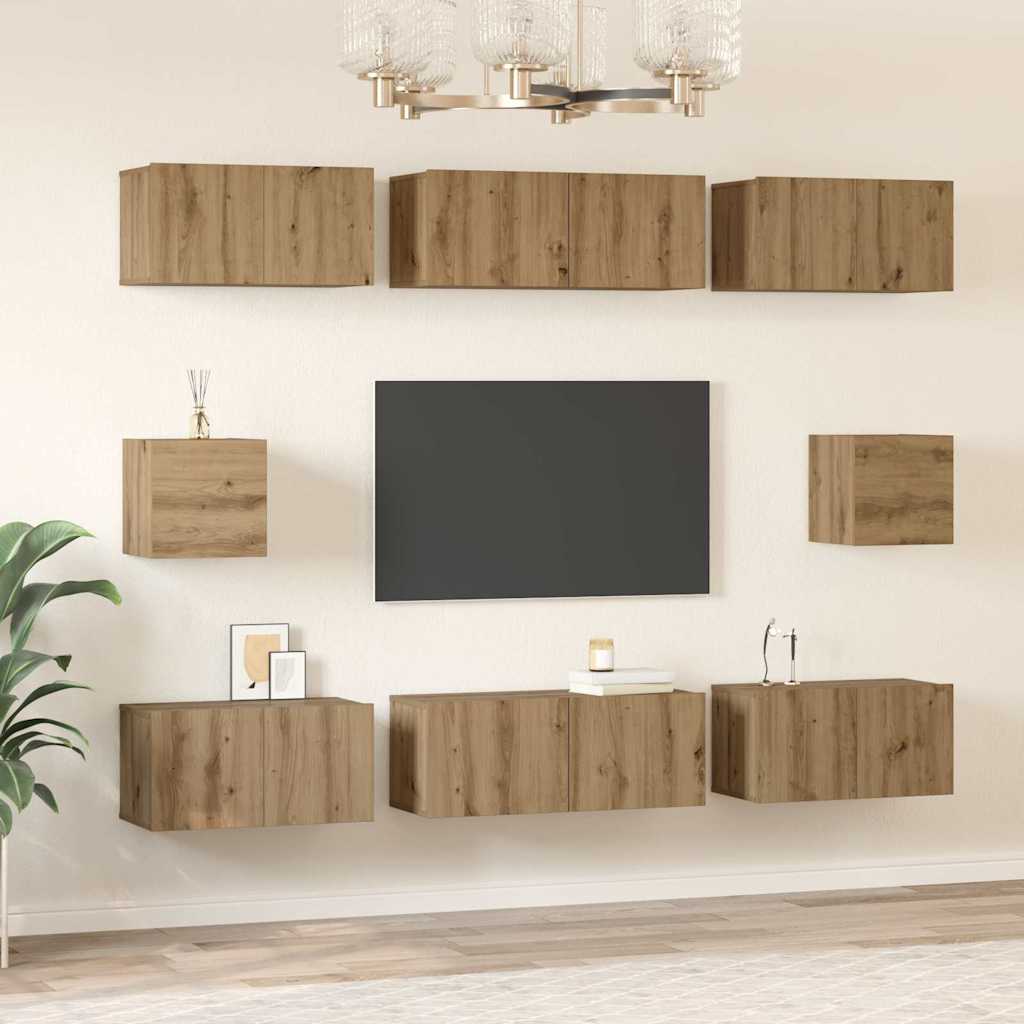 Σετ επίπλου τηλεόρασης 8 pcs Artisan Oak Επεξεργασμένο ξύλο - Pakobazaar