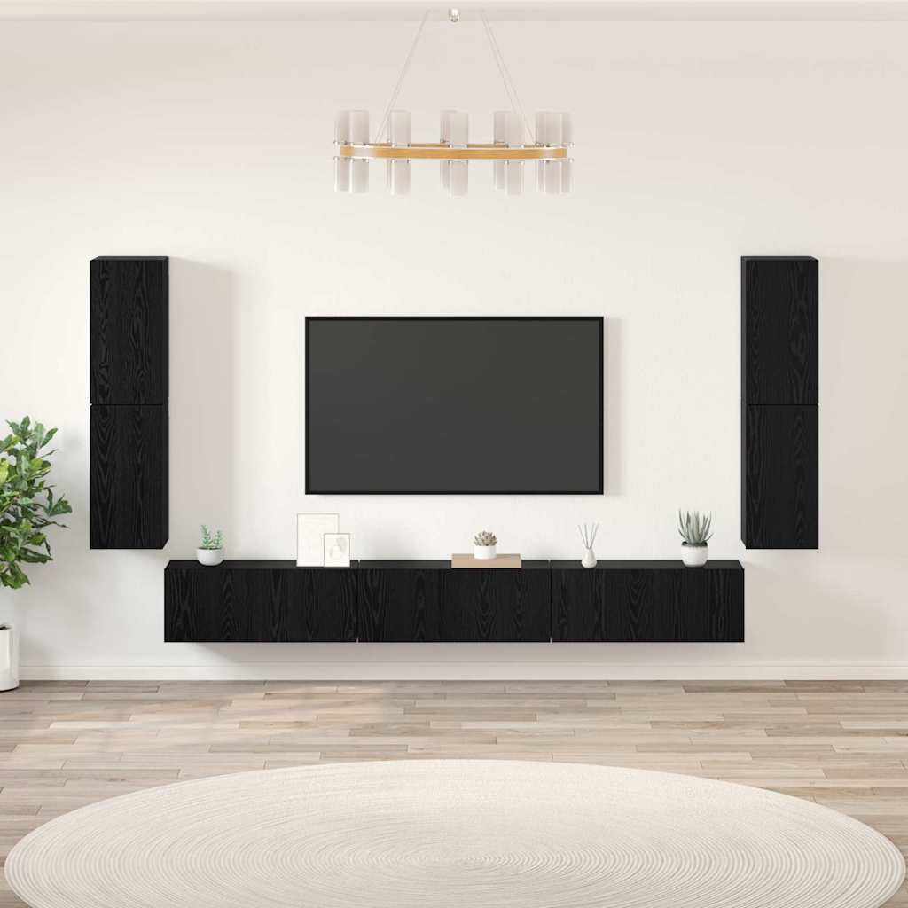 Μονάδες TV Επιτοίχιο 4 pcs Μαύρη Οξυά Επεξεργασμένο ξύλο