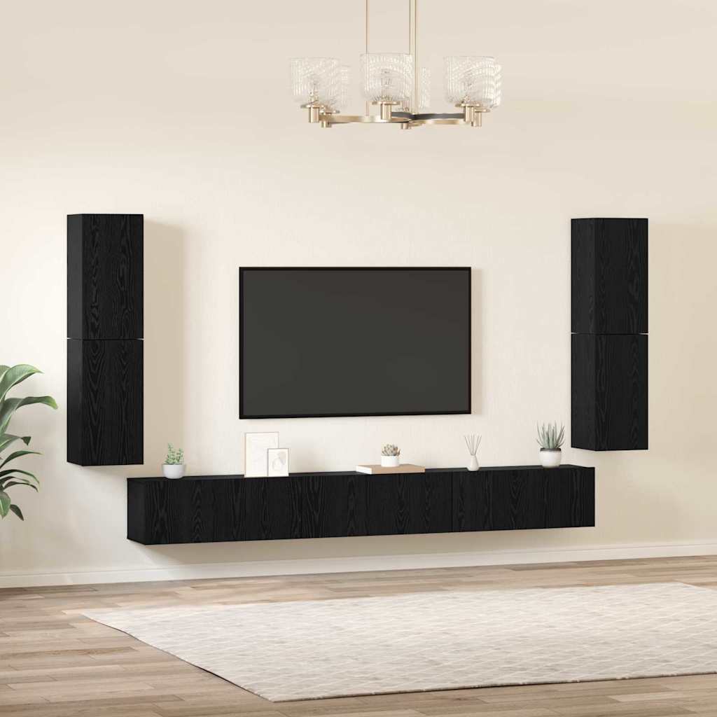 Μονάδες TV Επιτοίχιο 4 pcs Μαύρη Οξυά Επεξεργασμένο ξύλο