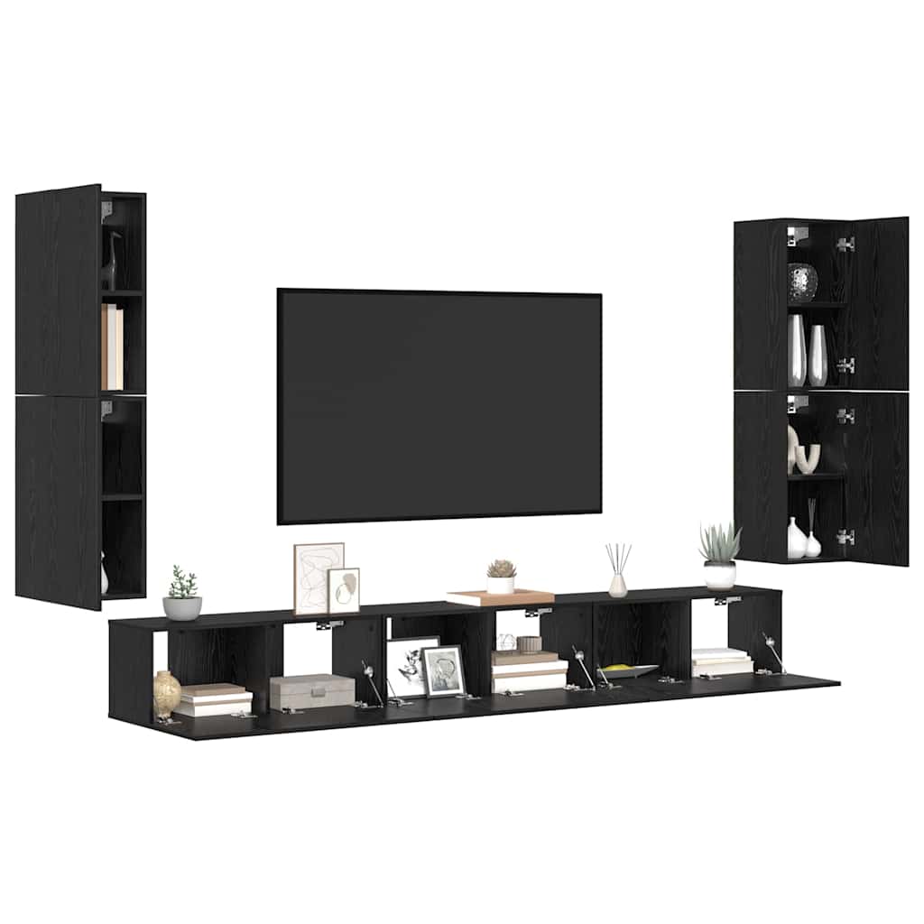 Μονάδες TV Επιτοίχιο 4 pcs Μαύρη Οξυά Επεξεργασμένο ξύλο
