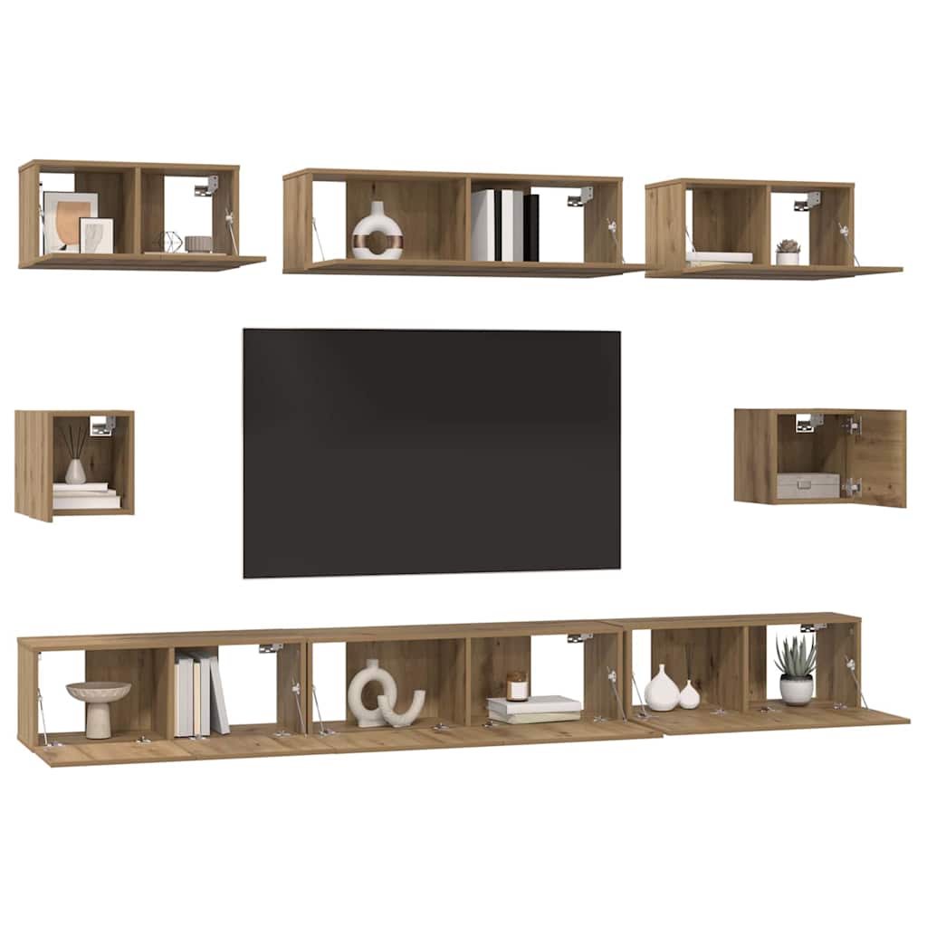Σετ επίπλου τηλεόρασης 8 pcs Artisan Oak Επεξεργασμένο ξύλο - Pakobazaar