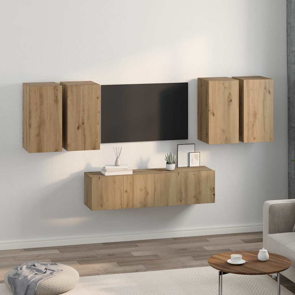 Σετ επίπλου τηλεόρασης 6 τμχ. Artisan Oak Επεξεργασμένο Ξύλο