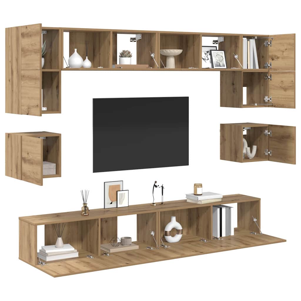 Σετ επίπλου τηλεόρασης 8 pcs Artisan Oak Επεξεργασμένο ξύλο - Pakobazaar