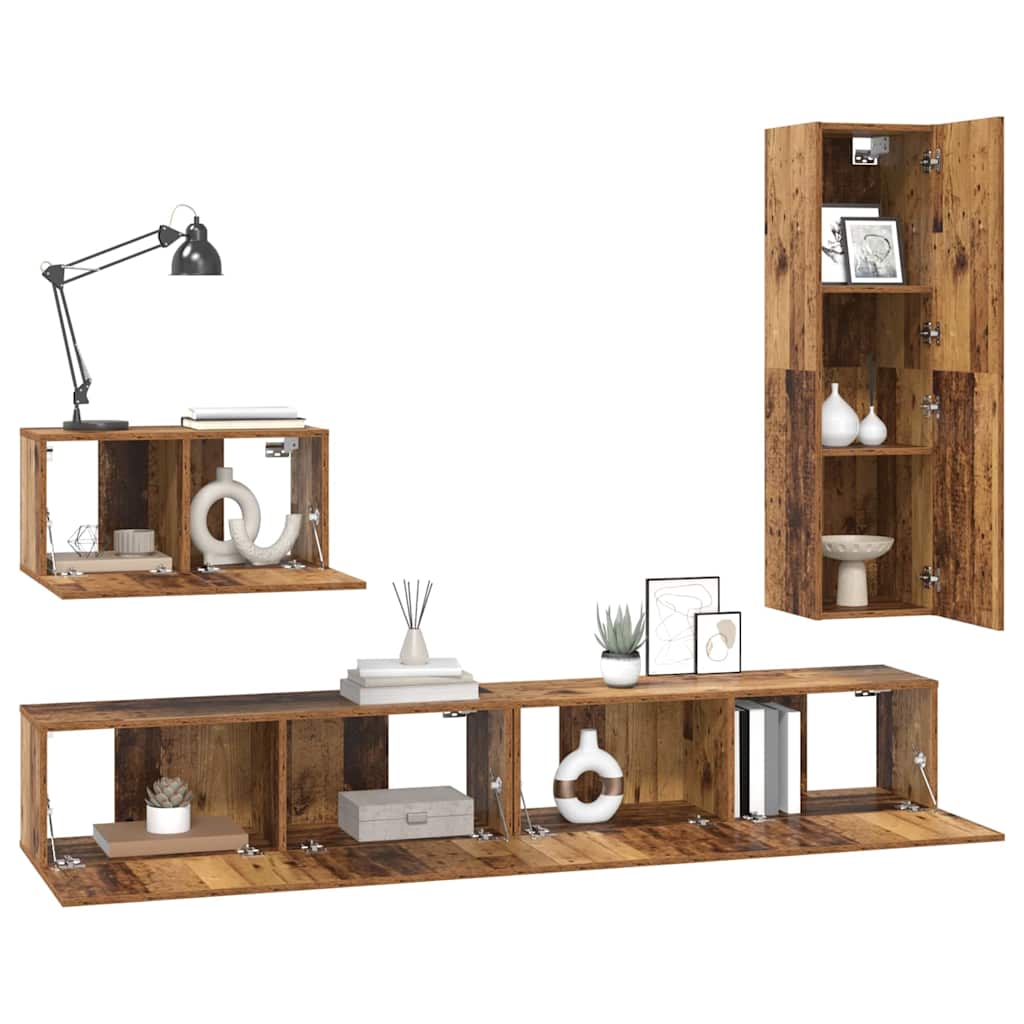 Σετ επίπλου τηλεόρασης 4 pcs Παλιό Ξύλο Επεξεργασμένο ξύλο - Pakobazaar