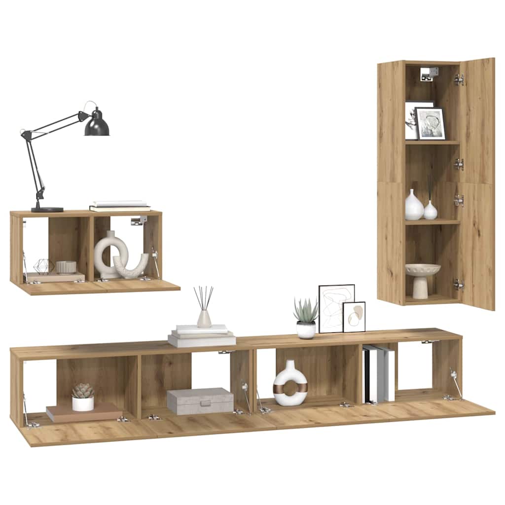 Σετ επίπλου τηλεόρασης 4 pcs Artisan Oak Επεξεργασμένο ξύλο