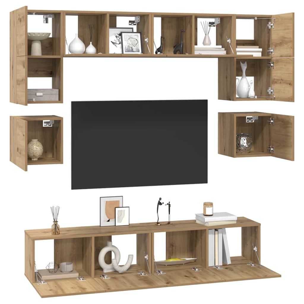 Σετ επίπλου τηλεόρασης 8 pcs Artisan Oak Επεξεργασμένο ξύλο - Pakobazaar