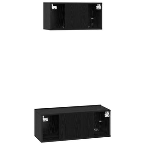 Σετ επίπλου τηλεόρασης 2 pcs Μαύρη Οξυά Επεξεργασμένο ξύλο - Pakobazaar