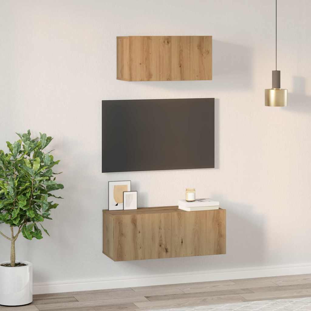 Σετ επίπλου τηλεόρασης 2 pcs Artisan Oak Επεξεργασμένο ξύλο - Pakobazaar