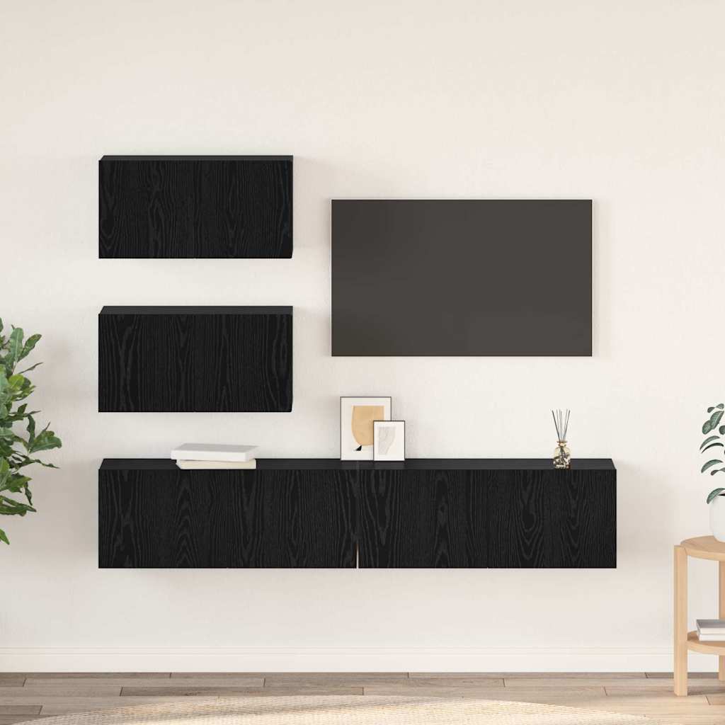 Σετ επίπλου τηλεόρασης 4 pcs Μαύρη Δρυς Επεξεργασμένο Ξύλο