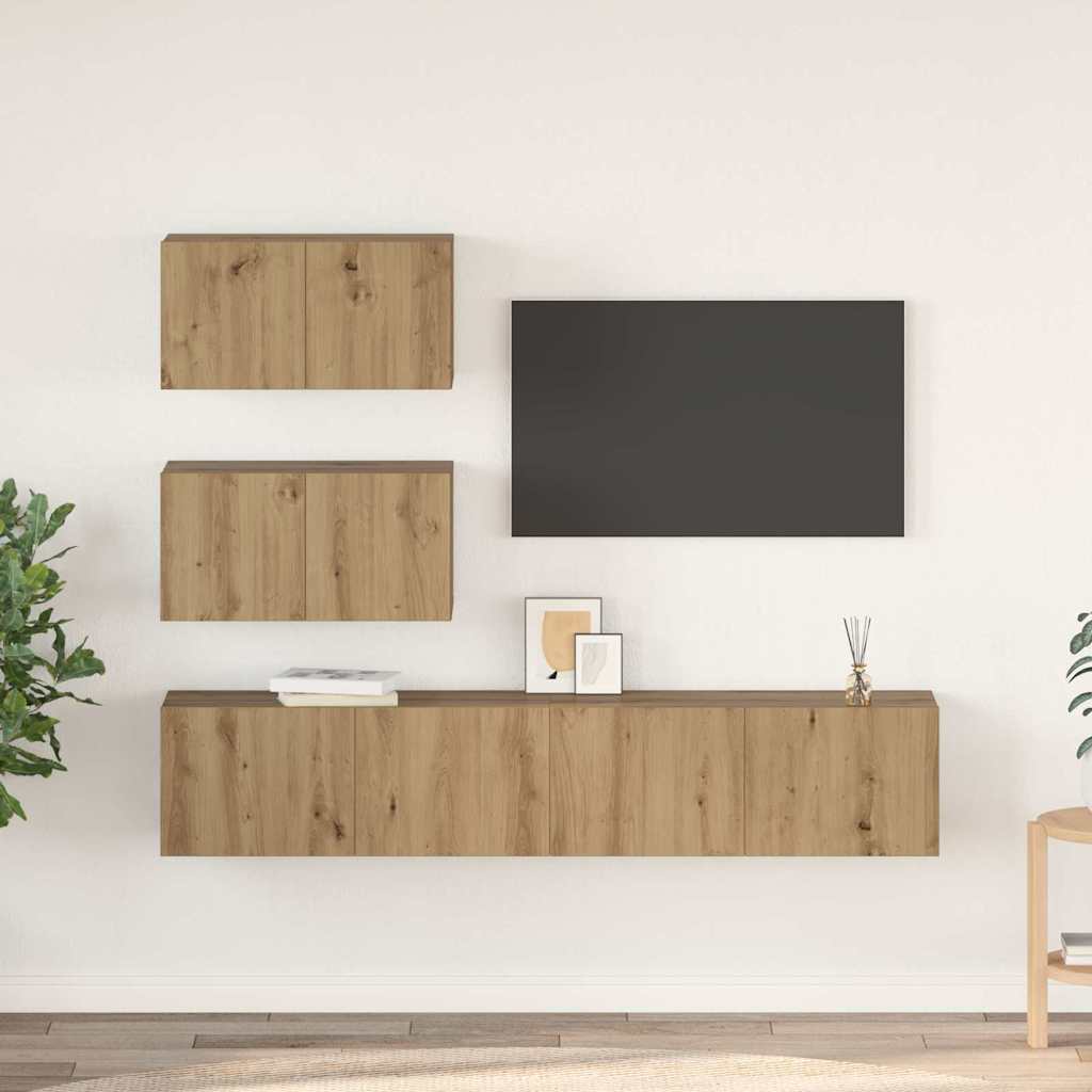 Σετ επίπλου τηλεόρασης 4 pcs Artisan Oak Επεξεργασμένο ξύλο - Pakobazaar