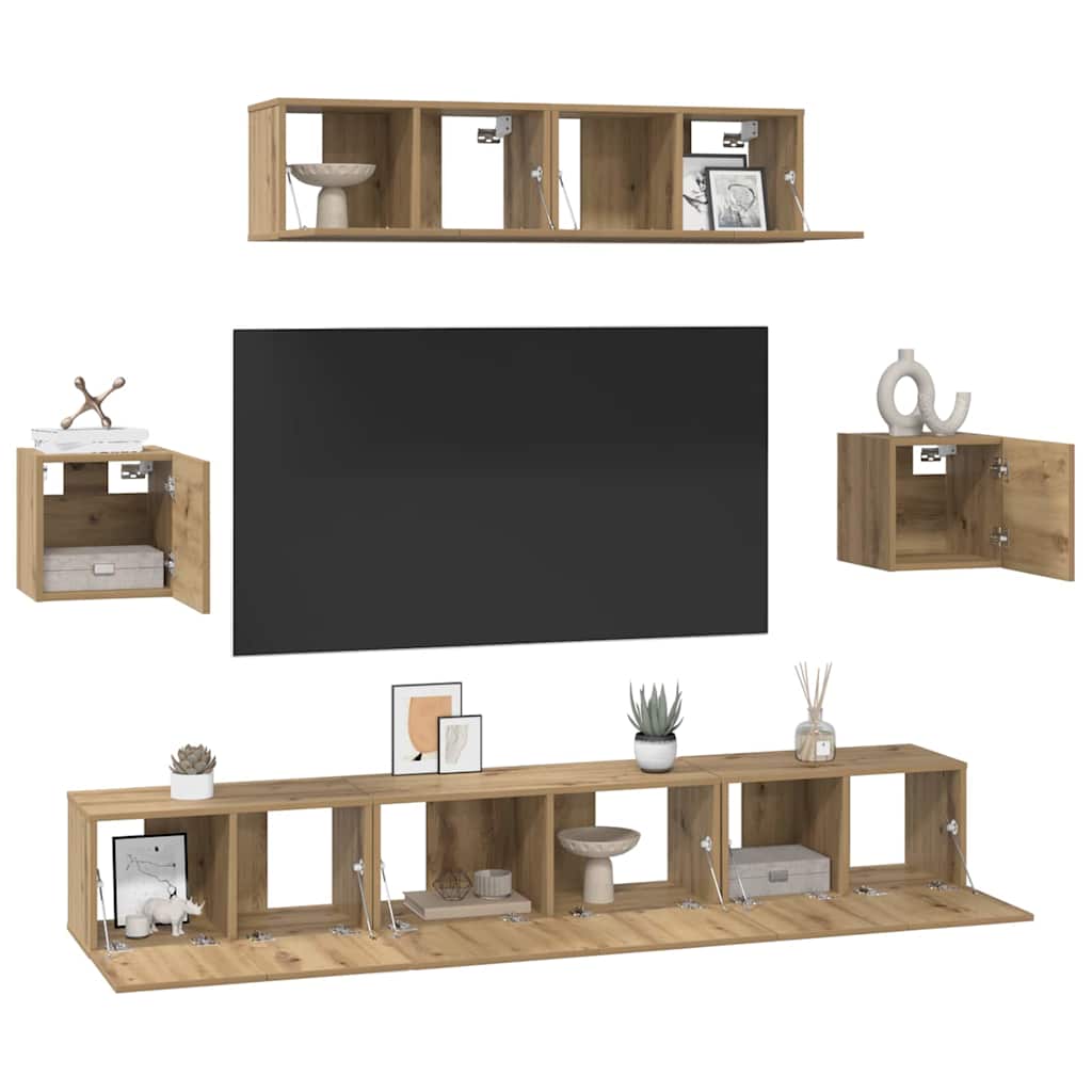 Σετ επίπλου τηλεόρασης 7 pcs Artisan Oak Επεξεργασμένο ξύλο - Pakobazaar