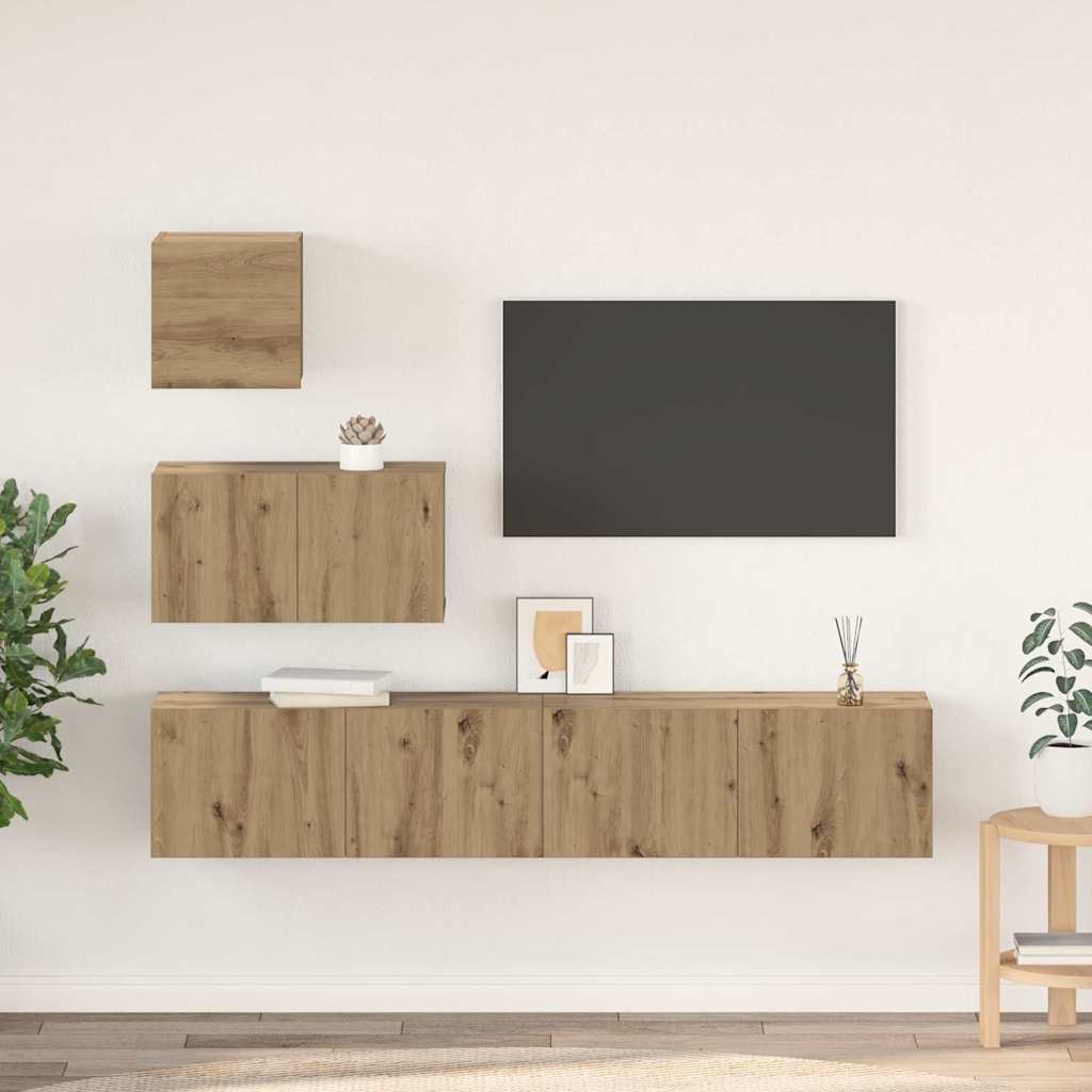 Σετ επίπλου τηλεόρασης 4 pcs Artisan Oak Επεξεργασμένο ξύλο - Pakobazaar