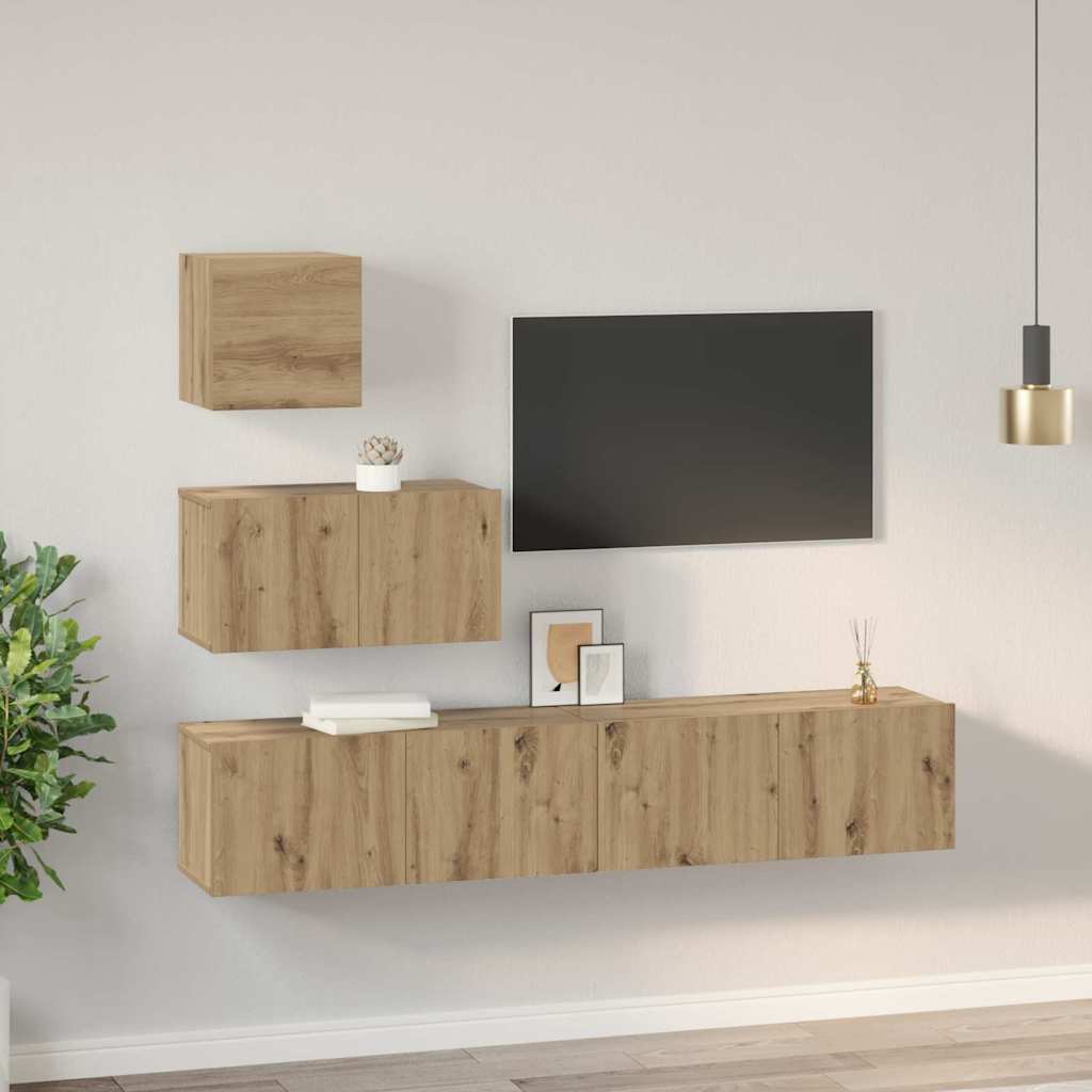 Σετ επίπλου τηλεόρασης 4 pcs Artisan Oak Επεξεργασμένο ξύλο - Pakobazaar