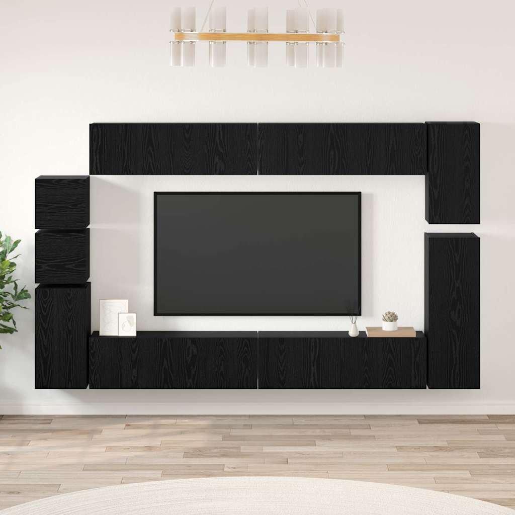 Σετ επίπλου τηλεόρασης 9 pcs Μαύρη Οξυά Επεξεργασμένο ξύλο - Pakobazaar