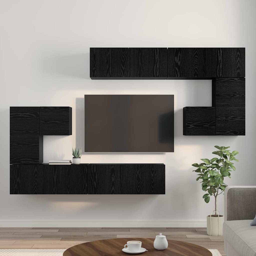 Μονάδες TV Επιτοίχιο 4 pcs Μαύρη Οξυά Επεξεργασμένο ξύλο - Pakobazaar
