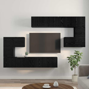 Μονάδες TV Επιτοίχιο 4 pcs Μαύρη Οξυά Επεξεργασμένο ξύλο - Pakobazaar