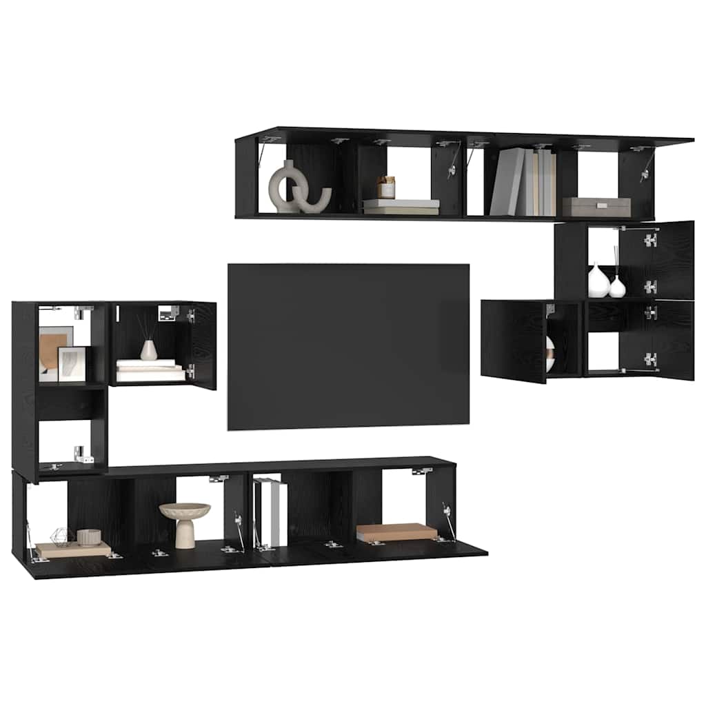 Μονάδες TV Επιτοίχιο 4 pcs Μαύρη Οξυά Επεξεργασμένο ξύλο - Pakobazaar