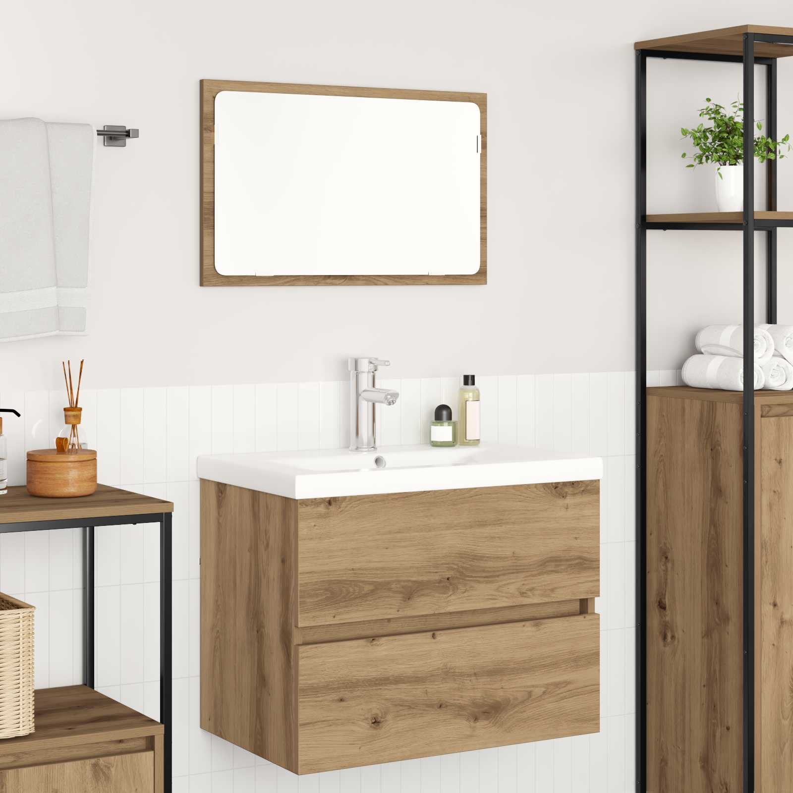 Σετ Επίπλων Μπάνιου 3 pcs Artisan Oak Επεξεργασμένο ξύλο - Pakobazaar