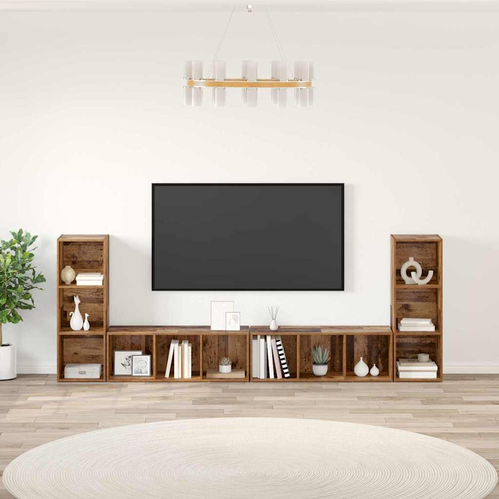 Σετ επίπλου τηλεόρασης 4 pcs Παλιό Ξύλο 37 x 35 x 107 εκ