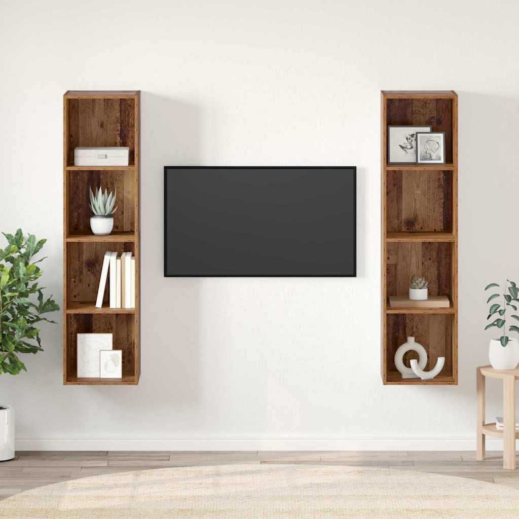 Σετ επίπλου τηλεόρασης Επιτοίχιο 2 pcs Καφέ 37 x 37 x 142,5 εκ