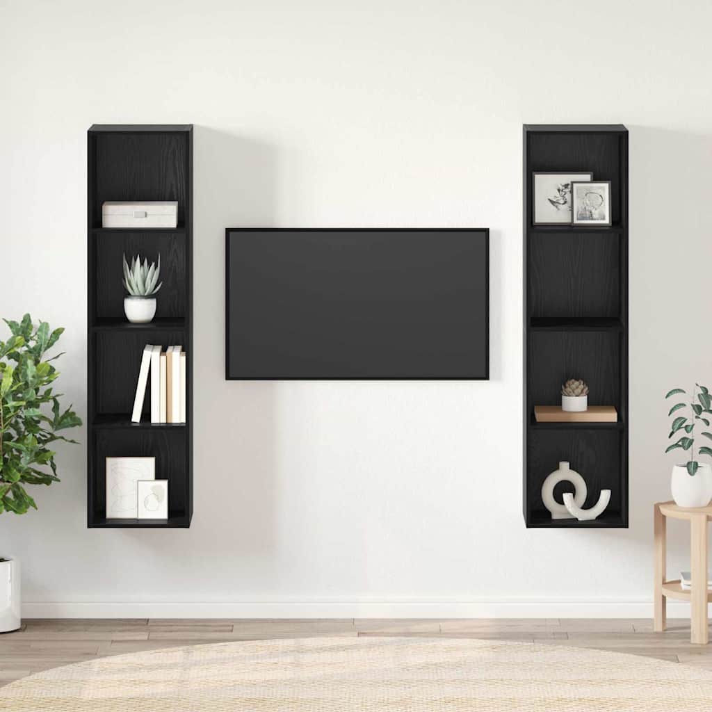 Σετ επίπλου τηλεόρασης Επιτοίχιο 2 pcs Μαύρο 37 x 37 x 142,5 εκ