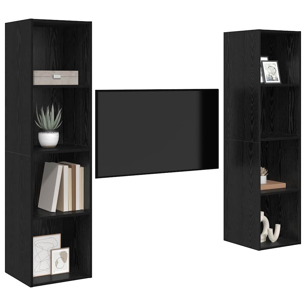 Σετ επίπλου τηλεόρασης Επιτοίχιο 2 pcs Μαύρο 37 x 37 x 142,5 εκ