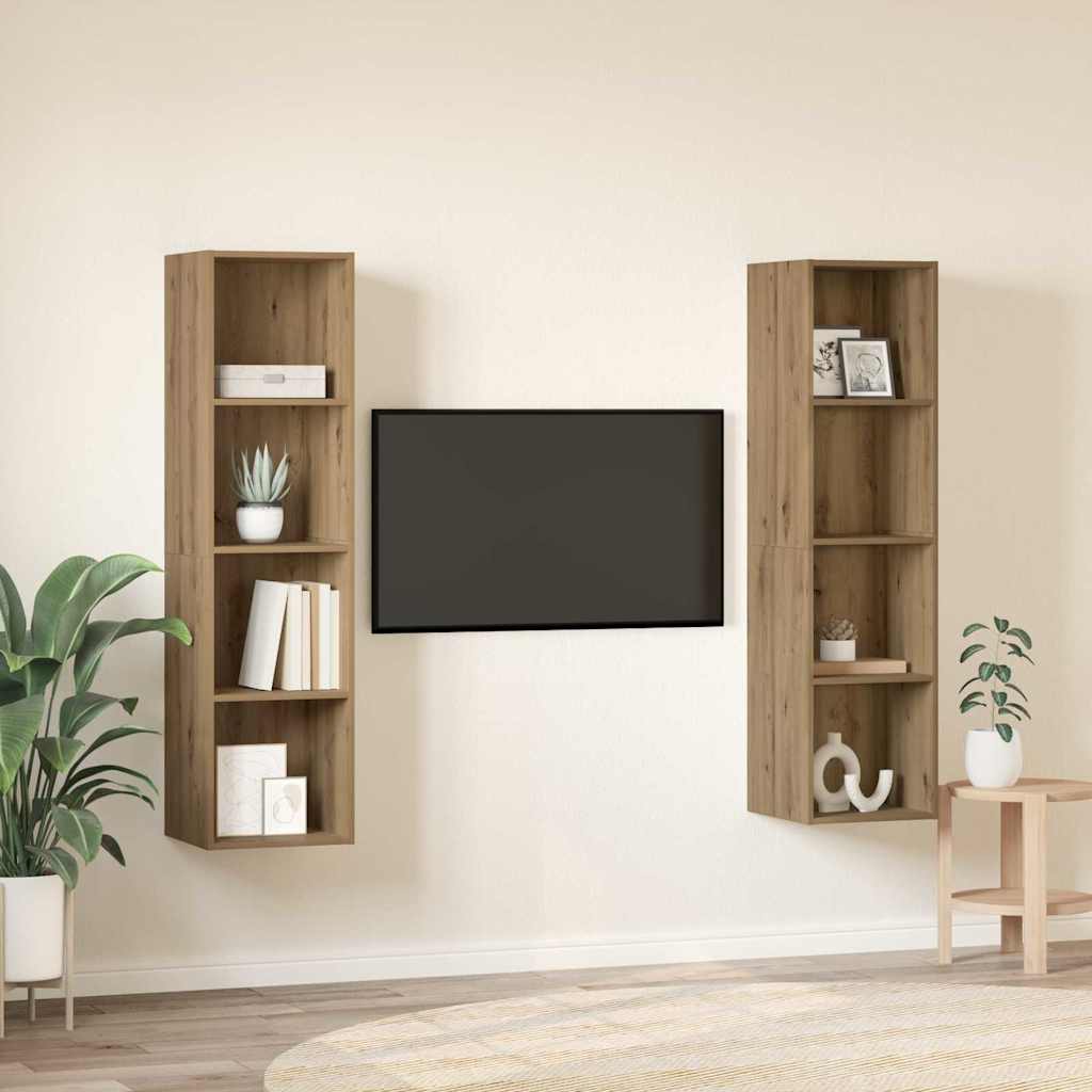 Σετ επίπλου τηλεόρασης 2 pcs Καφέ Επεξεργασμένο ξύλο