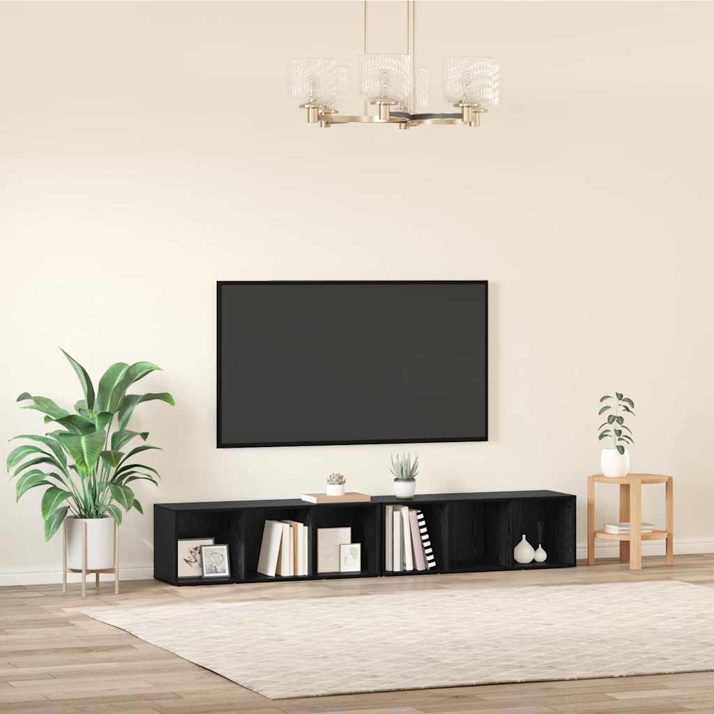 Σετ επίπλου τηλεόρασης 2 pcs Μαύρη Οξυά 37 x 35 x 107 εκ.