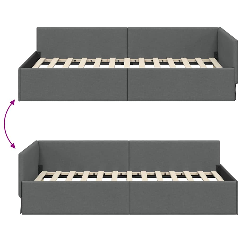 Κρεβάτι Γωνίας με κεφαλάρι Σκούρο Γκρι 100 εκ x 200 εκ ύφασμα - Pakobazaar