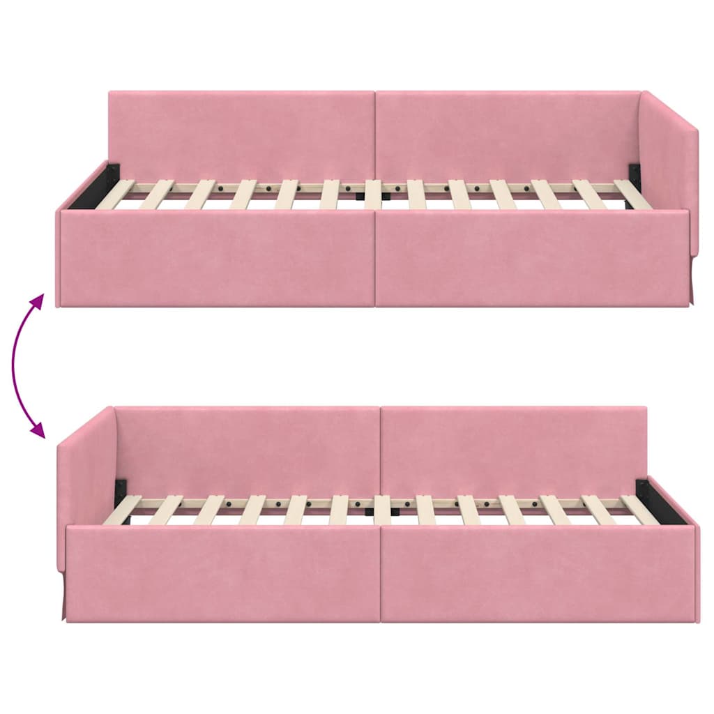 Κρεβάτι Γωνίας με κεφαλάρι Ροζ 100 εκ x 200 εκ Βελούδο - Pakobazaar