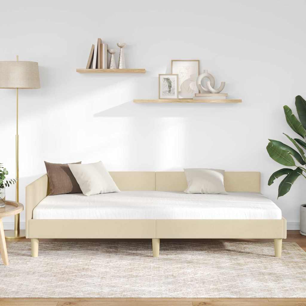 Κρεβάτι Γωνίας με κεφαλάρι Κρεμ 80 x 200 cm ύφασμα - Pakobazaar