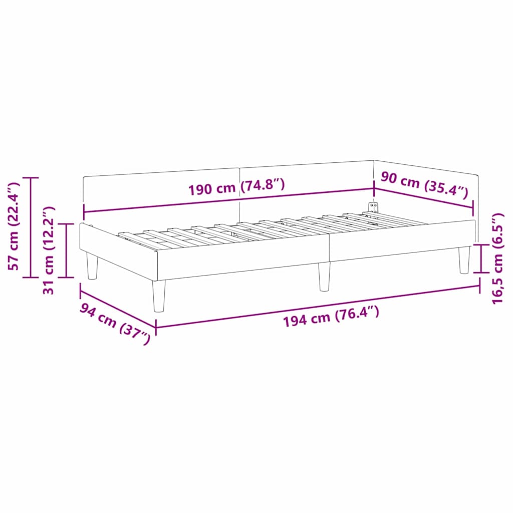 Κρεβάτι Γωνίας Σκούρο Γκρι 90 x 190 cm ύφασμα