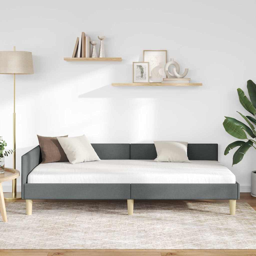 Κρεβάτι Γωνίας με κεφαλάρι Σκούρο Γκρι 90 x 200 cm ύφασμα - Pakobazaar
