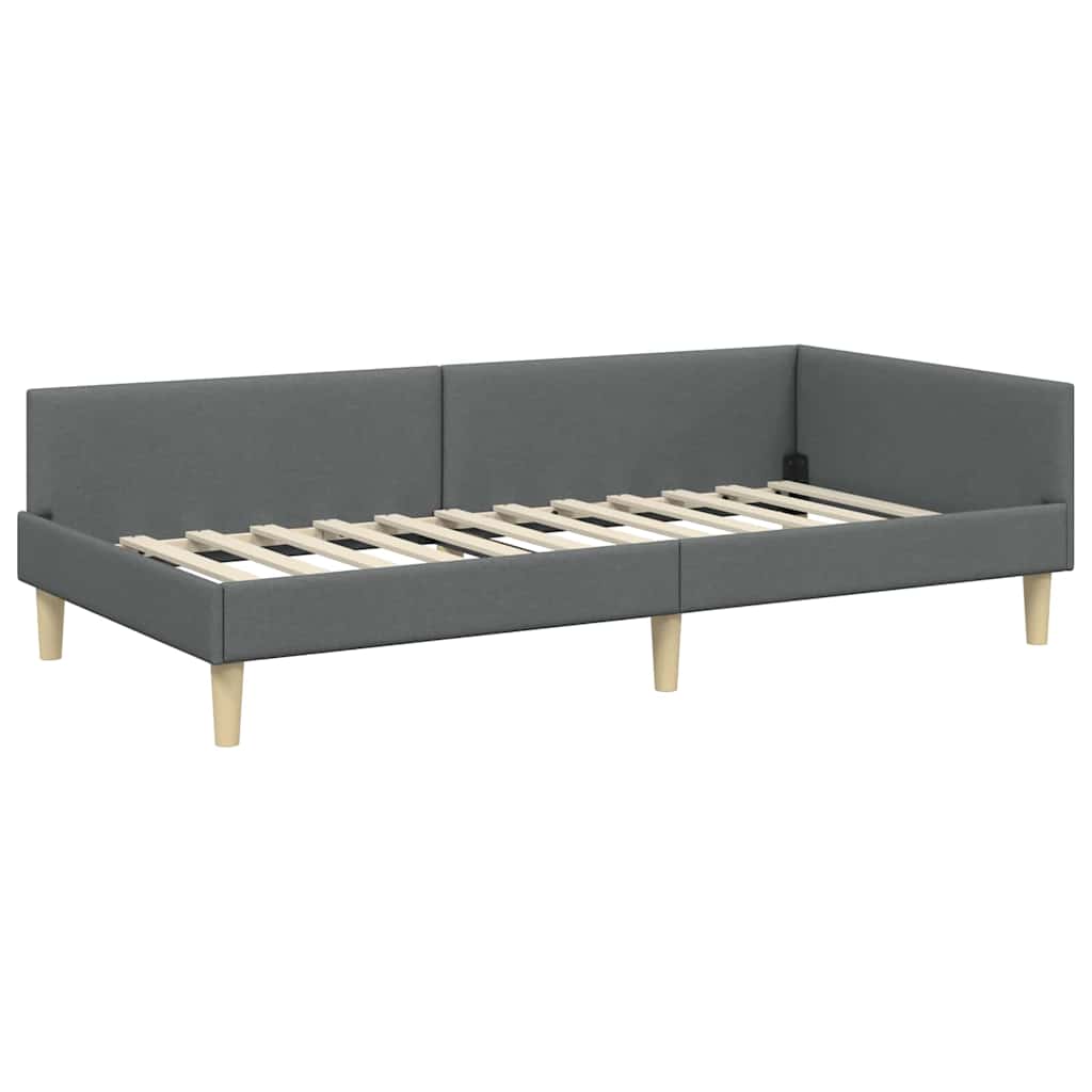 Κρεβάτι Γωνίας με κεφαλάρι Σκούρο Γκρι 90 x 200 cm ύφασμα - Pakobazaar