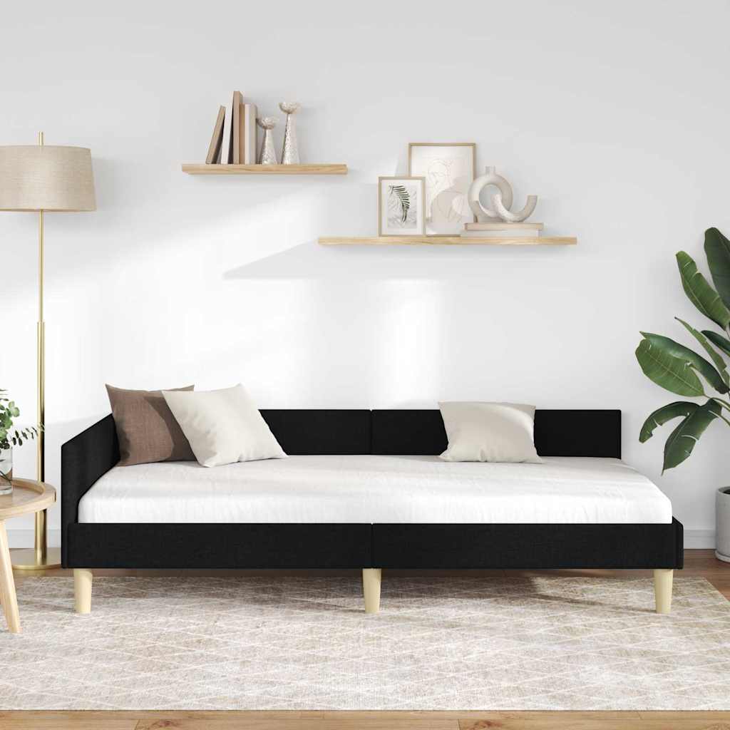 Κρεβάτι Γωνίας με κεφαλάρι Μαύρο 90 x 200 cm ύφασμα - Pakobazaar