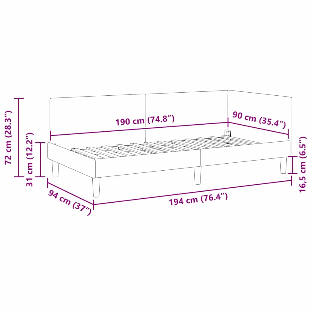 Κρεβάτι Γωνίας με κεφαλάρι Μπλε 90 εκ x 190 εκ Βελούδο - Pakobazaar