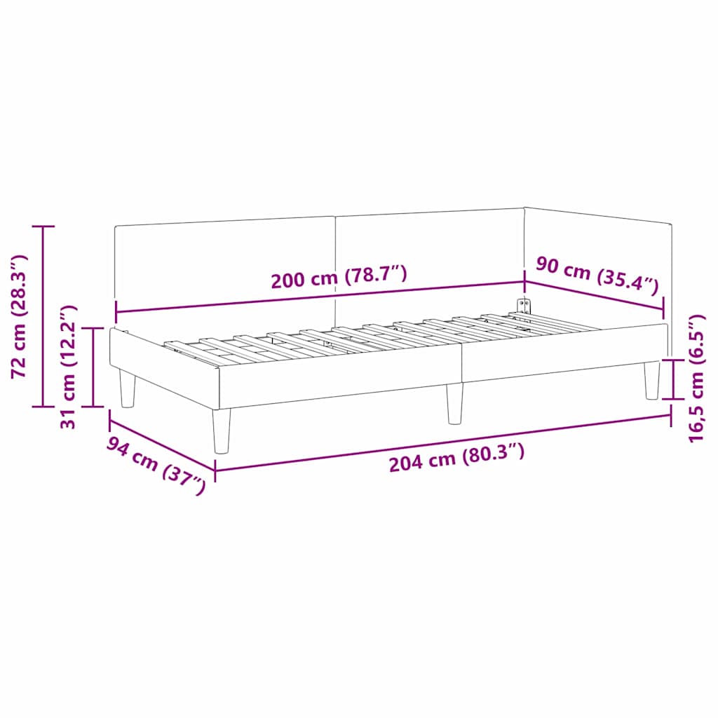 Κρεβάτι Γωνίας με κεφαλάρι Ροζ 90 εκ x 200 εκ Βελούδο - Pakobazaar