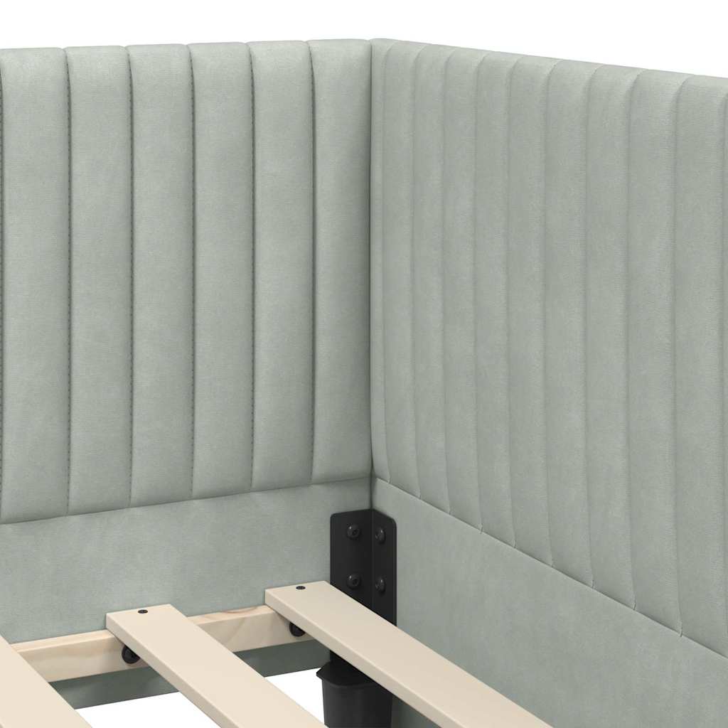 Κρεβάτι Γωνίας με κεφαλάρι Ανοιχτό γκρι 90 εκ x 190 εκ Βελούδο - Pakobazaar