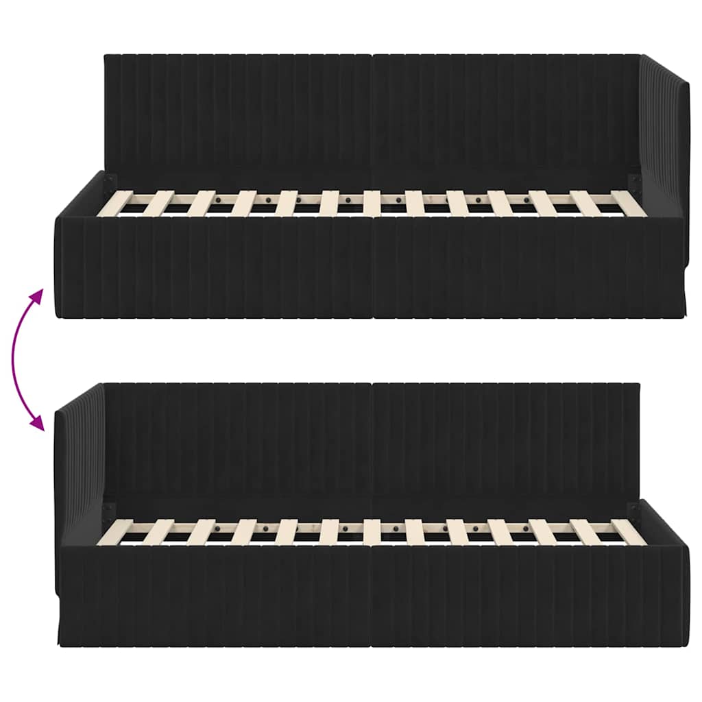 Κρεβάτι Γωνίας με κεφαλάρι Μαύρο 90 εκ x 190 εκ Βελούδο - Pakobazaar