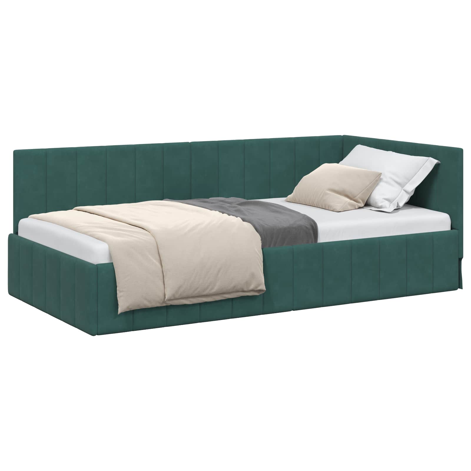 Κρεβάτι Γωνίας Σκούρο Πράσινο 90 εκ x 190 εκ Βελούδο