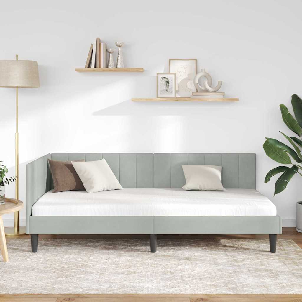 Κρεβάτι Γωνίας με κεφαλάρι Ανοιχτό γκρι 90 εκ x 190 εκ Βελούδο