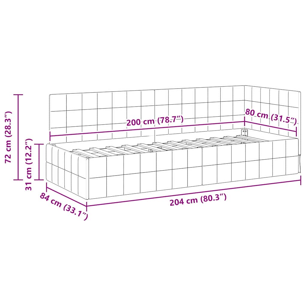 Κρεβάτι Γωνίας με κεφαλάρι Ανοιχτό γκρι 80 εκ x 200 εκ Βελούδο