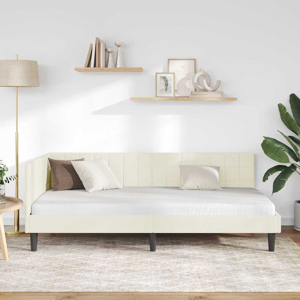 Κρεβάτι Γωνίας με κεφαλάρι Κρεμ 90 εκ x 190 εκ Βελούδο