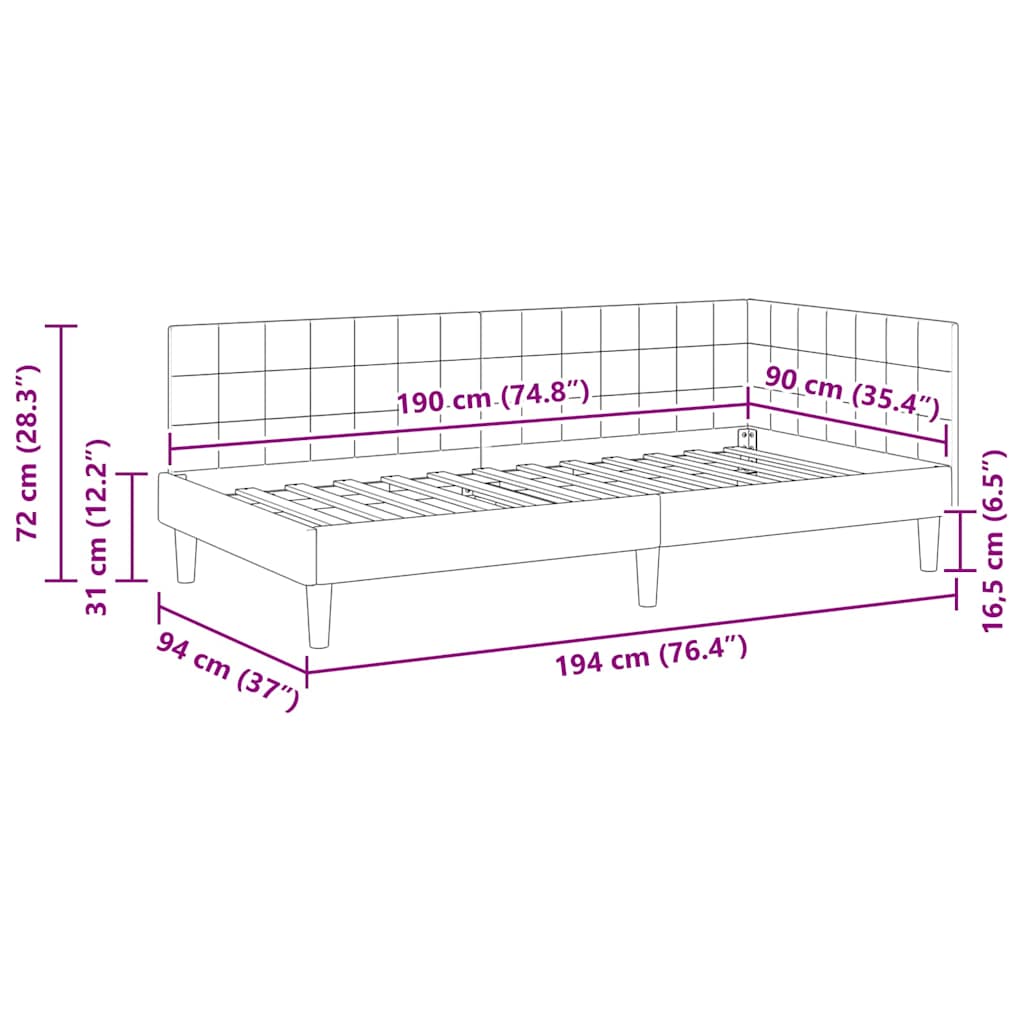 Κρεβάτι Γωνίας με κεφαλάρι Κρεμ 90 εκ x 190 εκ Βελούδο