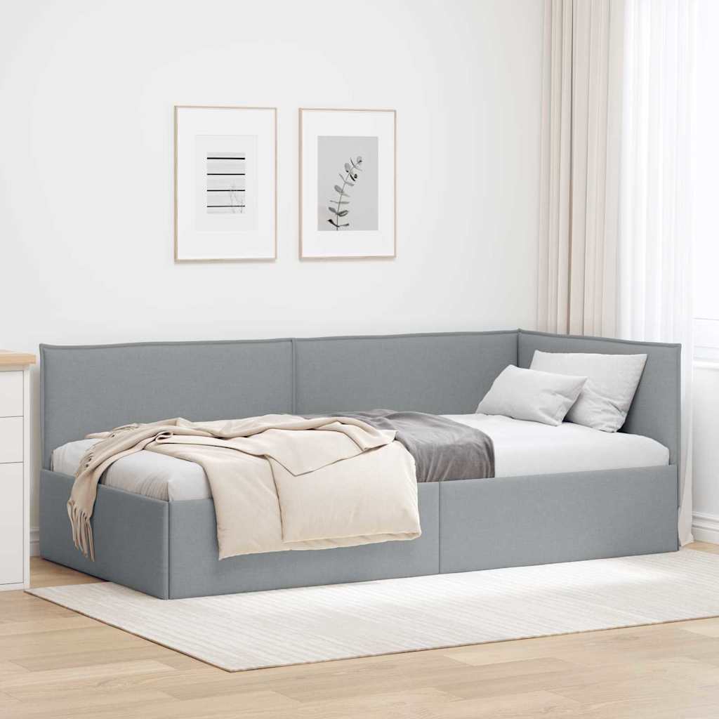 Κρεβάτι Γωνίας με κεφαλάρι Ανοιχτό γκρι 90 x 190 cm ύφασμα
